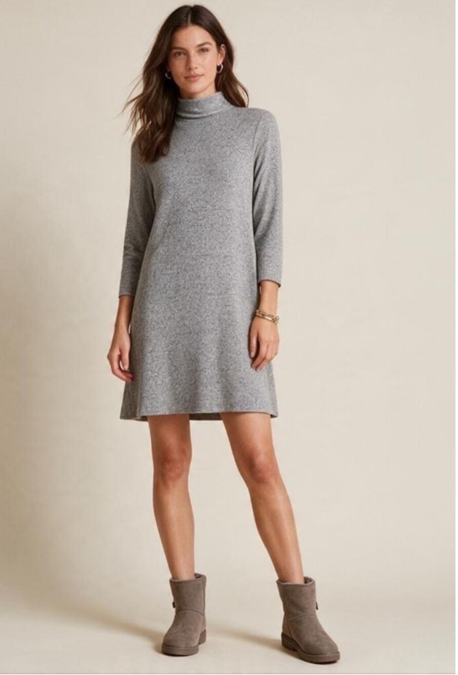 AEO Tunic Dress Women's Sz M Gray Knit Mock Neck Long Sleeve Pullover Lagenlook